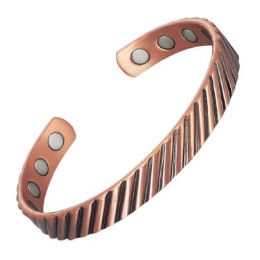 Imagem de EnerCoppeX Pulseira magnética de cobre para mulheres - Joias Detox com ímã Gauss 3500, pulseira ajustável (B), Couro