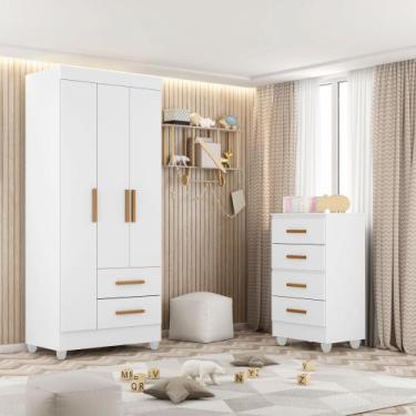 Imagem de Quarto Bebê Infantil com Guarda-roupa 3 Portas e 2 Gavetas com Cômoda 
