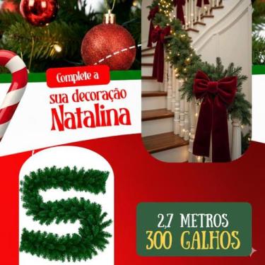 Imagem de Festão de Natal Verde Aramado Luxo 2,7m 300 Galhos Grosso Flexível Dec