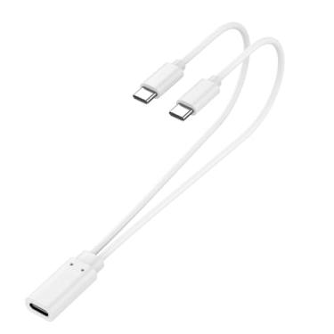 Imagem de weishan Cabo de carregamento divisor USB C, carregador 2 em 1, USB-C fêmea para 2 tipo-C macho, cabo de carregamento 1 em 2 saídas, fio branco curto de 30 cm