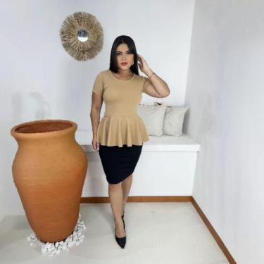 Imagem de Blusa Peplum Moda Evangélica Feminina - Miss Flower, Bege, G