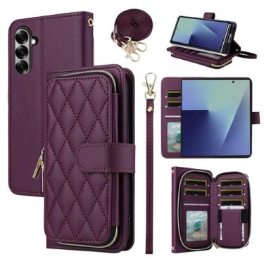 Imagem de Furiet Argyle Capa carteira para Samsung Galaxy Z Fold 7 5G 2025 com alça de pulso/ombro slot para cartão bolsa com zíper bolsa de luxo couro PU suporte capa para celular ZFold7 Z7 G Fold7 7Z mulheres