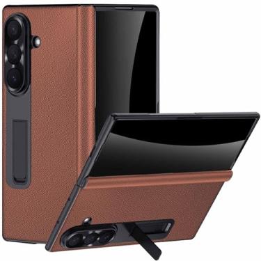 Imagem de YQODSZ Capa de couro para Samsung Galaxy Z Fold 7 com suporte, protetor de tela de privacidade embutido capa de dobradiça à prova de choque cobertura total capa de negócios para Z Fold 7 marrom