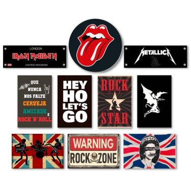 Imagem de Kit 10 Placas Decorativas Rock Música Bandas Mdf