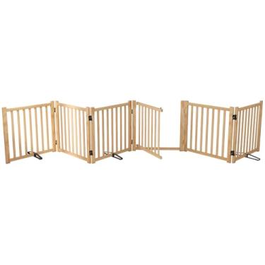 Imagem de YOCAN Portões de madeira independentes para cães sem tinta com porta para casa, portas, escadas, cercas de madeira para cães, portão interno para animais de estimação, cerca de 8 painéis