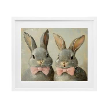 Imagem de Stupell Industries Par de coelhinho gravata borboleta rosa impressão emoldurada sob vidro, design por Petal Prints Design, 17 x 21