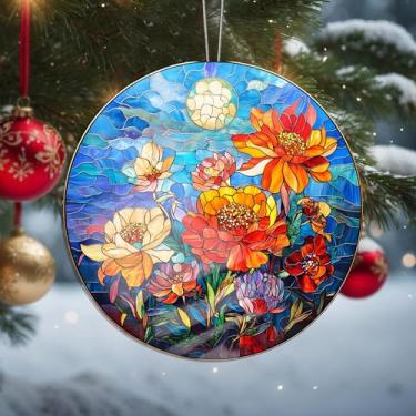 Imagem de Enfeites de flores de Natal para pendurar, decoração de férias, decoração de acrílico, decoração de interiores de carro, enfeite de árvore de paisagem, artesanato para pendurar itens colecionáveis