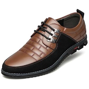 Imagem de Sapato social masculino de couro premium, confortável, casual, Oxford, moderno, mocassim macio, para escritório, trabalho, caminhada, dirigir, Marrom + sola preta, 38