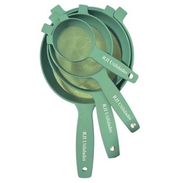 Imagem de Kit Peneiras Cozinhas Coador, 4 tamanhos, Pequeno Médio Grande Extra Grande Trama Malha Resistente Reforçada - RJI Utilidades (Verde)