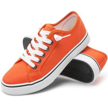 Imagem de XRH Tênis Feminino De Lona Sem Cadarço, Calçado Casual, Cano Baixo, Mocassim Branco, Sapato Preto Da Moda (Laranja, Eua 8)