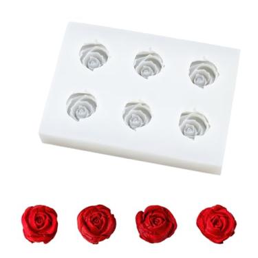 Imagem de Molde de silicone de flores de rosa, 6 cavidades, chocolate rosa, doces, fondant, molde para fazer gelo para decoração de bolo de casamento no dia dos namorados, ferramentas de panificação