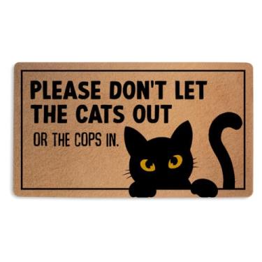Imagem de Tapete de porta engraçado para gatos 45,7 x 76 cm, capacho de coco sintético com revestimento de PVC antiderrapante, tapete de boas-vindas estampado para uso ao ar livre, entrada interna, varanda