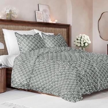 Imagem de Conjunto de capa de edredom queen size - capa de edredom floral extra macia 224 cm x 239 cm com 2 fronhas - Conjunto de cama floral confortável, aconchegante e respirável - Hotel luxuoso e sem