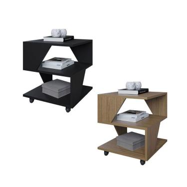 Imagem de Kit Com 2 Mesa De Cabeceira Spin Para Quarto Casal Poquema Preto-carvalho