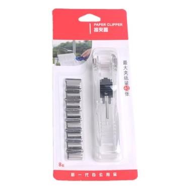 Imagem de Clipes de moluscos de papel portáteis e portáteis, recicláveis, multifuncionais, de metal, clipes, dispensador, grampeador, para mesa, documentos, escritório, casa, escola, documentos, lanches (branco