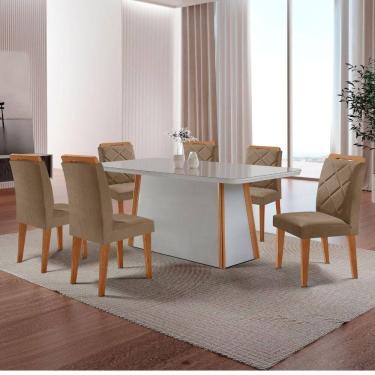 Imagem de Mesa Diane 180cm Mdf Vidro E 6 Cadeiras Melissa Vel Capuccino /off / /serig Off Com Vidro