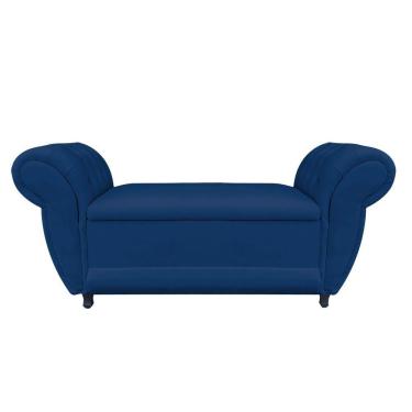 Imagem de Divã Recamier Com Baú Grécia 1,55 Cm Suede Azul Marinho