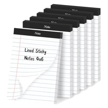 Imagem de Post-its Notas super adesivas, blocos de notas adesivas forrados, notas grandes de 10 x 15 cm para material de escritório, material escolar, presentes de Natal, 50 folhas por bloco (preto/branco, 300