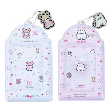 Imagem de NICENEEDED 2 porta-cartões fotográficos com chaveiro de cachorro fofo, porta-cartões fotográficos, porta-cartões de foto Kawaii, porta-cartões de identificação e ônibus