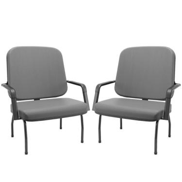 Imagem de Kit 02 Cadeiras De Escritório Recepção Com Braço Fixa Preta Magno P03 Vinil Cinza - Lyam Decor