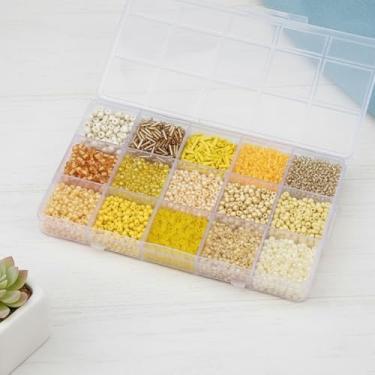 Imagem de Kit de contas de sementes de vidro - contas de sementes de artesanato de cores mistas, contas de tubo pequeno para fazer joias, pulseira faça você mesmo, vários tamanhos, 15 compartimentos