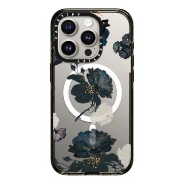 Imagem de CASETiFY Capa Impact para iPhone 15 Pro [4x proteção de grau militar contra quedas de 2,5m/compatível com Magsafe] – Floral branco e preto – Preto/Transparente