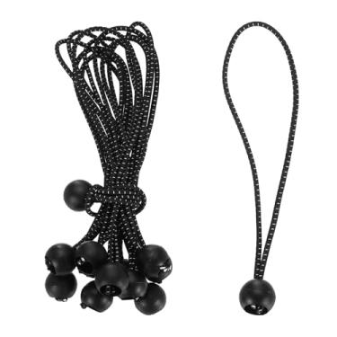 Imagem de PATIKIL Cordão elástico de 20 cm, 50 peças de cordas elásticas com esferas, lona de dossel, cordão elástico para acampamento ao ar livre, postes de barraca de abrigo de carga, preto e branco