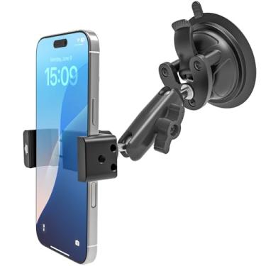Imagem de INSSKY Suporte de telefone com ventosa a vácuo para carro, caminhão, helicóptero, avião, painel de para-brisa rotativo de 360°, suporte de smartphone de metal com aderência firme, adequado para iPhone