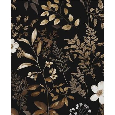 Imagem de Papel de parede floral Boho Descasque e cole papéis de parede dourados pretos 43 cm x 93 cm Papel de parede vintage de folha dourada para armários Papel de parede removível autoadesivo à prova d'água