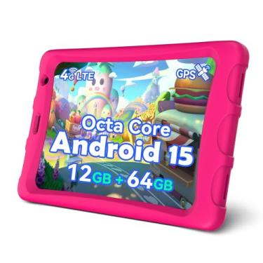 Imagem de Topsand G12 MINI Tablet Android 15 de 8 polegadas com slot para cartão SIM celular desobstruído com 4G LTE Octa Core 12GB RAM 64GB ROM 2TB TF expansível, 5100mAh, tablet com capa (rosa)