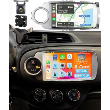 Imagem de 4 GB de RAM + 64 GB de ROM para Toyota Yaris Radio 2012-2017 sem fio/com fio, Android Auto com tela sensível ao toque IPS de 9 polegadas, navegação GPS para unidade de cabeça estéreo de carro, DSP