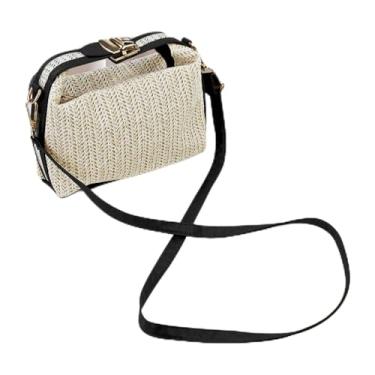 Imagem de Bolsas transversais de palha para mulheres, bolsas pequenas femininas com alça ajustável removível para viajar na praia, Preto, Moderno