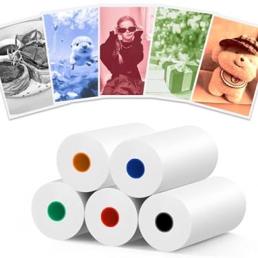Imagem de MIARALA 5 rolos de 5 rolos de refil de rolo de papel para câmera infantil de cor única vibrante, papel HD para a maioria das câmeras instantâneas, sem BPA