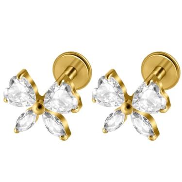 Imagem de Piercingpops 2 peças de piercing planeta coração zircônia cúbica labret 16 g minúsculo G23 titânio cartilagem traseira plana tragus concha helix escalador brincos Lip Monroe para mulheres ou homens