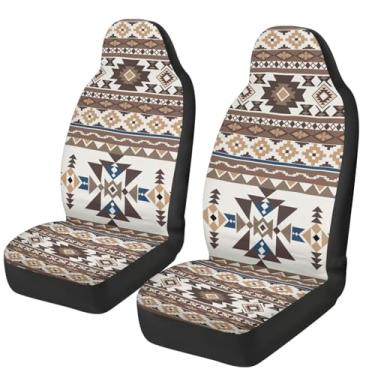 Imagem de Horeset Protetor automotivo tribal asteca para assentos dianteiros, capas de assento concha acessórios interiores com encosto alto, capa de assento de veículo respirável elástica, ajuste universal