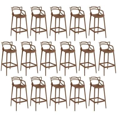 Imagem de Kit 16 Banquetas Allegra Com Encosto Design Cozinha/bancada - Marrom