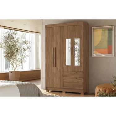 Imagem de Guarda Roupa Solteiro 4 Portas (2 C/ Espelho) E 2 Gavetas C/ Pés Londrina 4.2 Jatobá - Santos Andirá