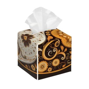 Imagem de Capa quadrada de couro para caixa de lenços de papel, impermeável, Yin Yang, organizador de papel facial retrô com cinto inferior, estojo de lenços para mesa, banheiro, escritório, mesa, carro