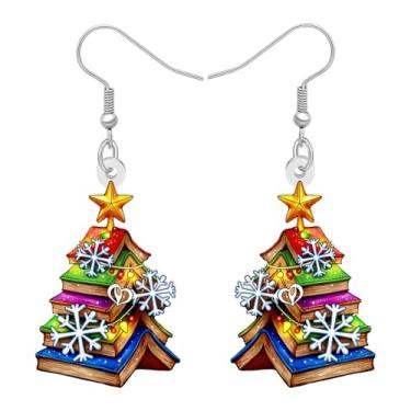 Imagem de DUOWEI Linda estante de árvore de Natal para professores, brincos de Natal, presentes para amantes de livros, mulheres, leitoras, joias de apreciação de inverno, presentes femininos para acessórios de