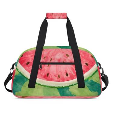 Imagem de Bolsa esportiva com melancia, fruta, verde, vermelha, grande, impermeável, durável, dobrável, bolsa de festa do pijama, bolsa de treino para dança, balé, academia, ginástica, bolsa de viagem, presente