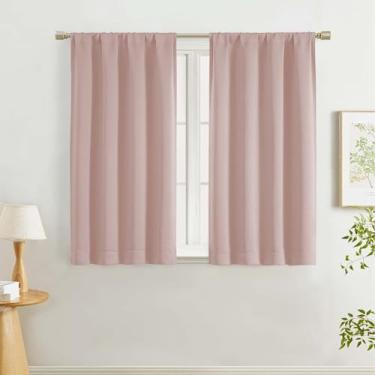 Imagem de Lecloud Cortinas de escurecimento de quarto rosa blush para sala de estar 114 cm de comprimento, 2 peças, cortinas térmicas para quarto de varão, cortinas de janela para sala de jantar, cada painel