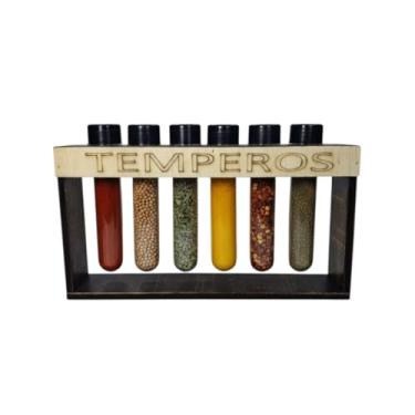 Imagem de Porta Temperos Mesa Cozinha Organizada Madeira Organização Suporte Condimentos Selecione Seu Modelo (PORTA TEMPEROS PARA MESA COM TUBETE)