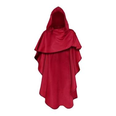 Imagem de Wzmzjy Fantasia de Capa Medieval de Halloween com Capuz, Capa de Poliéster, Palco Funcional, Cosplay, Adultos, Adequada para Festa de Halloween, Evento, Show, Vermelho