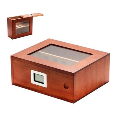 Imagem de HGTRH Umidor de charutos, caixa de armazenamento de charutos com higrômetro e umidificador, janela de visualização de vidro translúcido, tampa de abertura removível