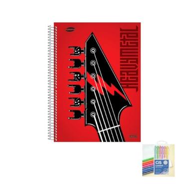 Imagem de Kit Caderno Masculinos 20 Matérias Capa Dura 400 Folhas KBOM + Caneta Esferográfica Pote com 24 Unidades + Marca Texto Lumini 06 Cores