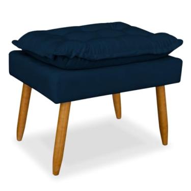 Imagem de Puff Redondo Luxo para Sala e Quarto – Banco Decorativo para Penteadeira e Descanso para os Pés(Azul-Marinho)