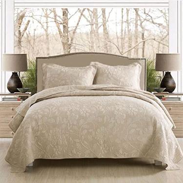 Imagem de SPXMQSS Edredons Queen Size, Colchas acolchoadas macias e leves de algodão puro todas as estações 3 peças colchas tamanho king antiderrapante sem encolhimento (1 colcha, 2 capas pollow 50 * 70 cm) C