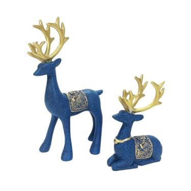 Imagem de Ｂｅｓｇａ Conjunto de 2 estatuetas de alce para decoração de mesa, centro de mesa, esculturas de animais, figuras decorativas para sala de estar, prateleira ou, Azul