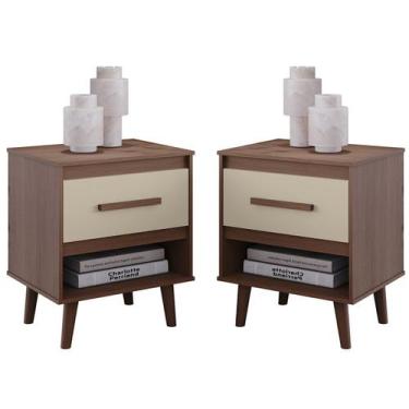 Imagem de Kit 2 Mesas de Cabeceiras 1 Gaveta e Nicho Lima Savana / Off White - M