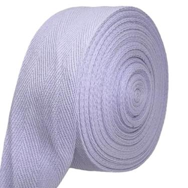 Imagem de PAMIR TONG Fita de sarja de espinha de peixe lavanda 3,8 cm - 20 metros - Acabamento de borda de algodão macio natural para sacola e alças de bolsa, avental, artesanato de vestuário, costura, bolsas